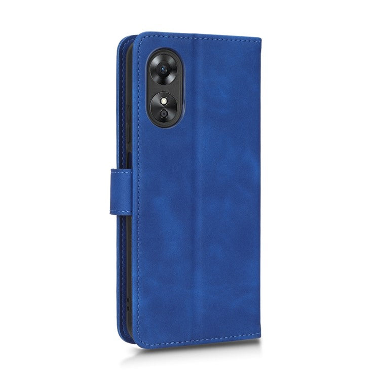 Phone Cover for Oppo A17 4G / A17k 4G , Well-protected Skin-touch Feeling PU Leather Wallet Case with Stand Feature - Blue