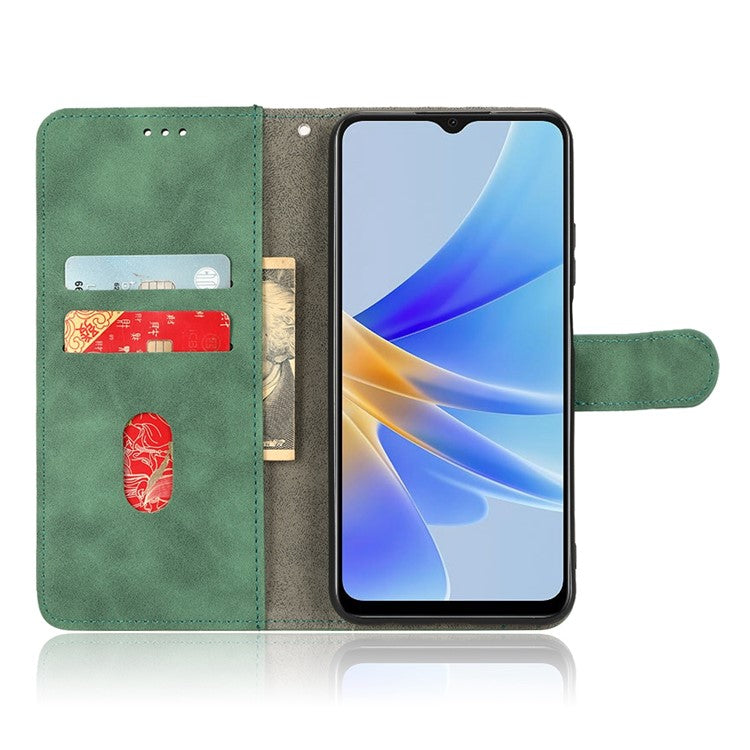 Phone Cover for Oppo A17 4G / A17k 4G , Well-protected Skin-touch Feeling PU Leather Wallet Case with Stand Feature - Green