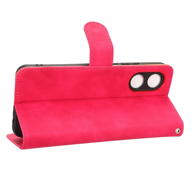Phone Cover for Oppo A17 4G / A17k 4G , Well-protected Skin-touch Feeling PU Leather Wallet Case with Stand Feature - Red