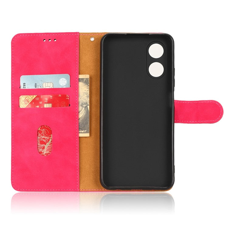 Phone Cover for Oppo A17 4G / A17k 4G , Well-protected Skin-touch Feeling PU Leather Wallet Case with Stand Feature - Red