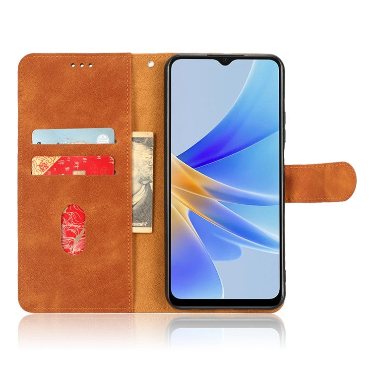 Phone Cover for Oppo A17 4G / A17k 4G , Well-protected Skin-touch Feeling PU Leather Wallet Case with Stand Feature - Brown