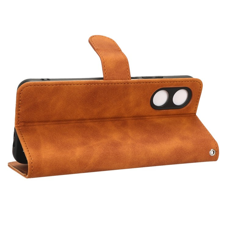 Phone Cover for Oppo A17 4G / A17k 4G , Well-protected Skin-touch Feeling PU Leather Wallet Case with Stand Feature - Brown