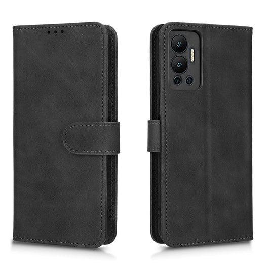 Phone Cover for Infinix Hot 12 4G, Bump Proof Skin-Touch Feeling PU Leather Wallet Case with Stand Feature - Black