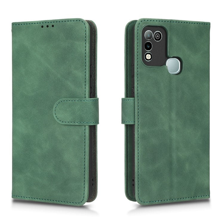 Phone Cover for Infinix Hot 10 Play, Collision Resistant Skin-Touch Feeling PU Leather Wallet Case with Stand Feature - Green