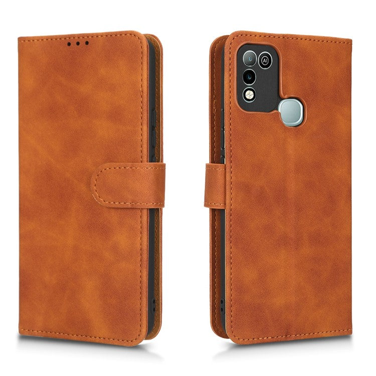 Phone Cover for Infinix Hot 10 Play, Collision Resistant Skin-Touch Feeling PU Leather Wallet Case with Stand Feature - Brown