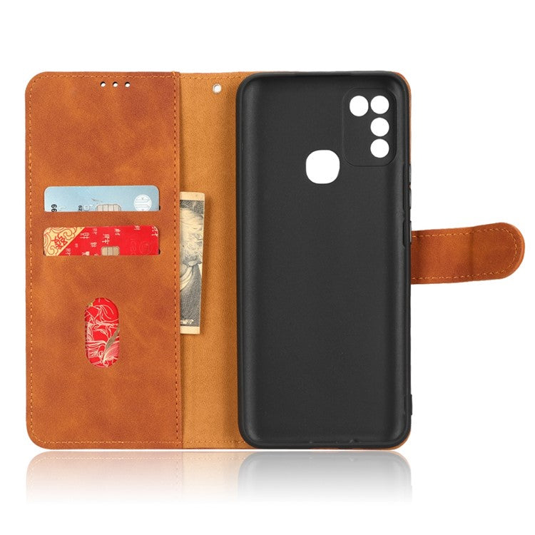Phone Cover for Infinix Hot 10 Play, Collision Resistant Skin-Touch Feeling PU Leather Wallet Case with Stand Feature - Brown