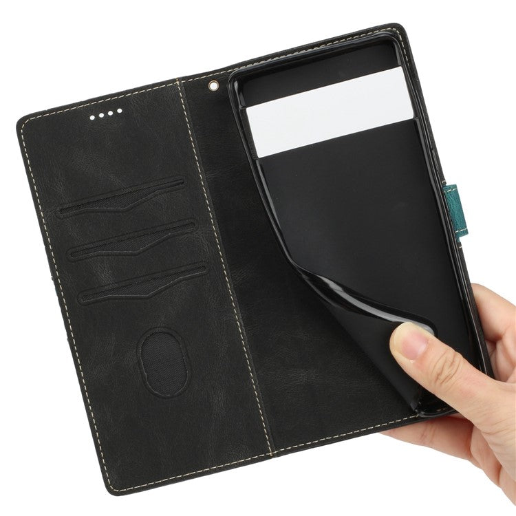 For Google Pixel 7 Pro 5G Grid Splicing Wallet Flip Case PU Leather Magnetic Closure Stand Phone Cover with Strap - Black