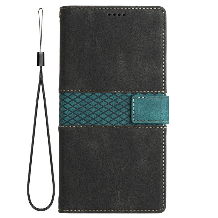 For Google Pixel 7 Pro 5G Grid Splicing Wallet Flip Case PU Leather Magnetic Closure Stand Phone Cover with Strap - Black