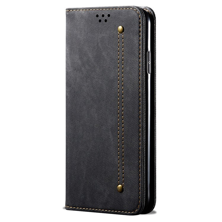 For Google Pixel 7 5G Jeans Cloth Texture PU Leather Wallet Phone Case Stand Magnetic Auto-absorbed Protective Cover - Black