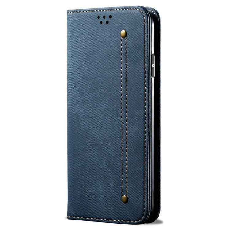 For Google Pixel 7 5G Jeans Cloth Texture PU Leather Wallet Phone Case Stand Magnetic Auto-absorbed Protective Cover - Blue