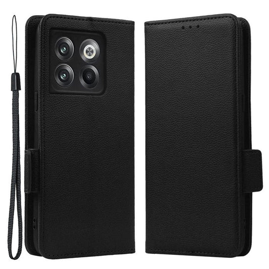 Litchi Texture Phone Case for OnePlus 10T 5G / Ace Pro 5G, Stand Wallet PU Leather Magnetic Clasp Folio Flip Protective Cover - Black