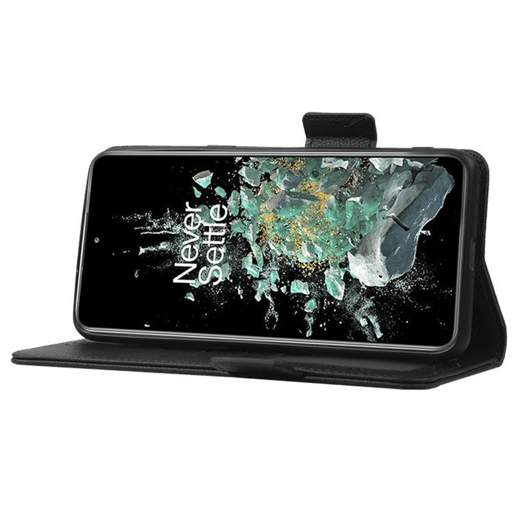 Litchi Texture Phone Case for OnePlus 10T 5G / Ace Pro 5G, Stand Wallet PU Leather Magnetic Clasp Folio Flip Protective Cover - Black