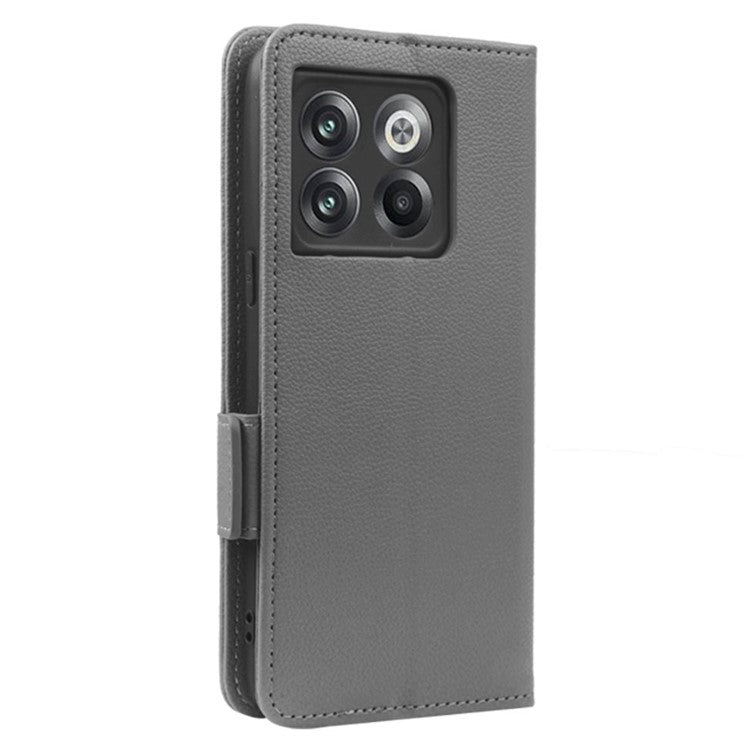 Litchi Texture Phone Case for OnePlus 10T 5G / Ace Pro 5G, Stand Wallet PU Leather Magnetic Clasp Folio Flip Protective Cover - Grey