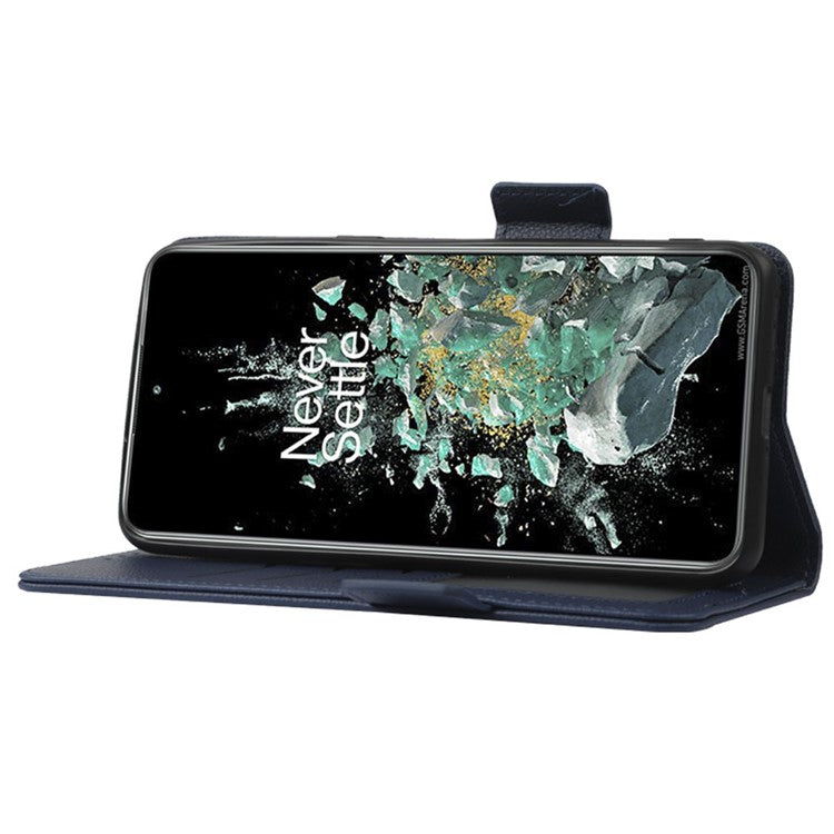 Litchi Texture Phone Case for OnePlus 10T 5G / Ace Pro 5G, Stand Wallet PU Leather Magnetic Clasp Folio Flip Protective Cover - Dark Blue