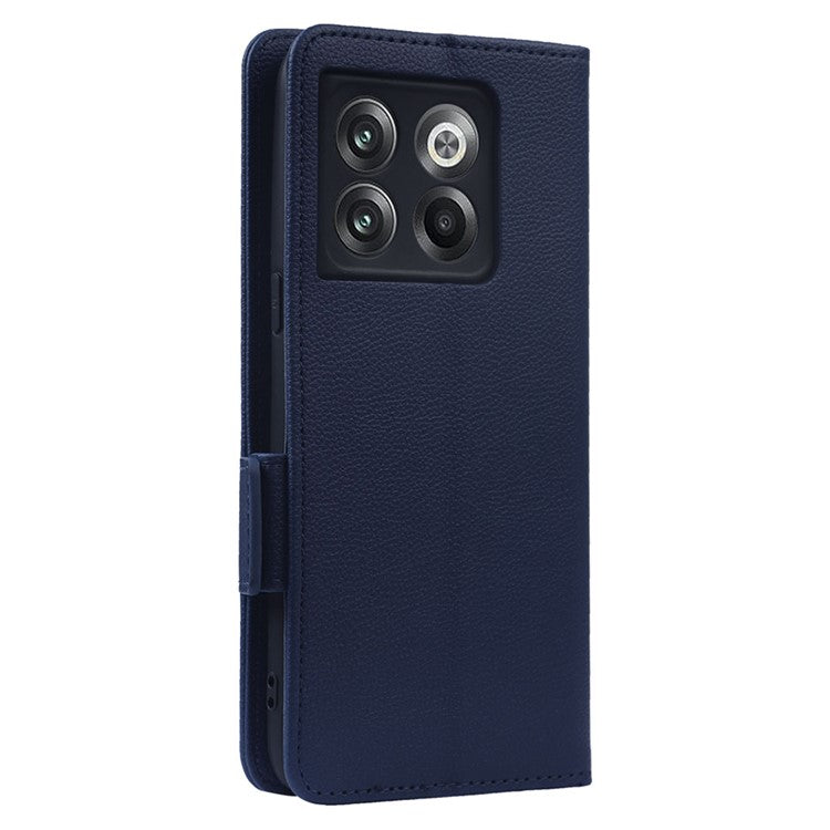Litchi Texture Phone Case for OnePlus 10T 5G / Ace Pro 5G, Stand Wallet PU Leather Magnetic Clasp Folio Flip Protective Cover - Dark Blue