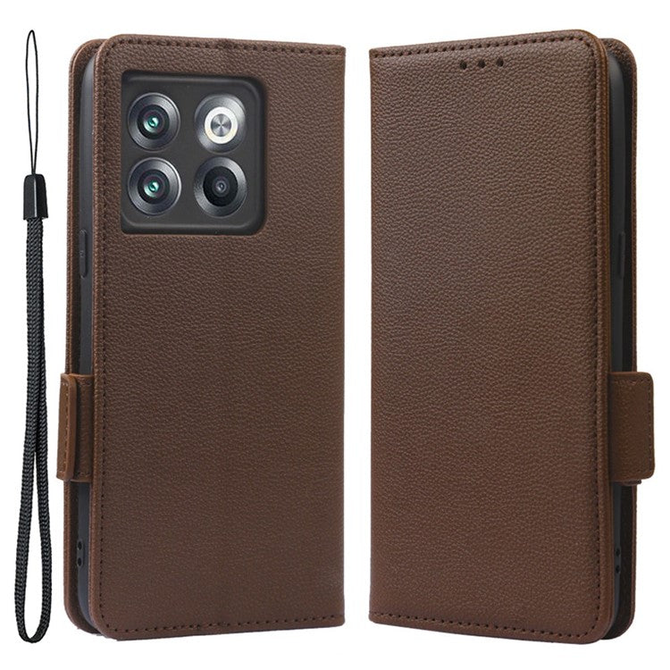 Litchi Texture Phone Case for OnePlus 10T 5G / Ace Pro 5G, Stand Wallet PU Leather Magnetic Clasp Folio Flip Protective Cover - Brown
