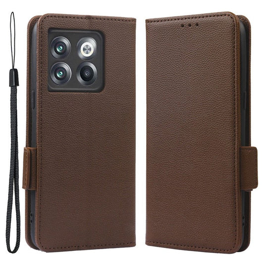 Litchi Texture Phone Case for OnePlus 10T 5G / Ace Pro 5G, Stand Wallet PU Leather Magnetic Clasp Folio Flip Protective Cover - Brown