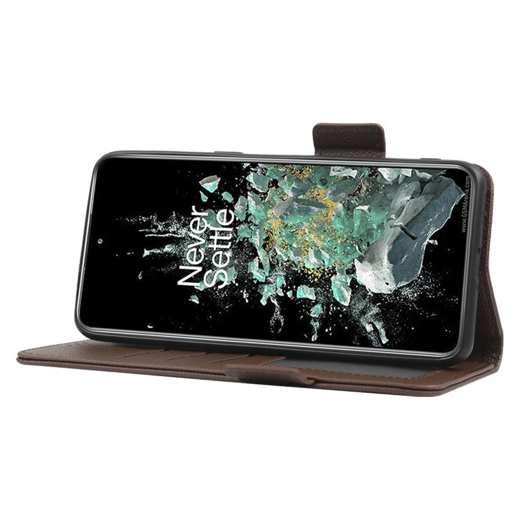 Litchi Texture Phone Case for OnePlus 10T 5G / Ace Pro 5G, Stand Wallet PU Leather Magnetic Clasp Folio Flip Protective Cover - Brown