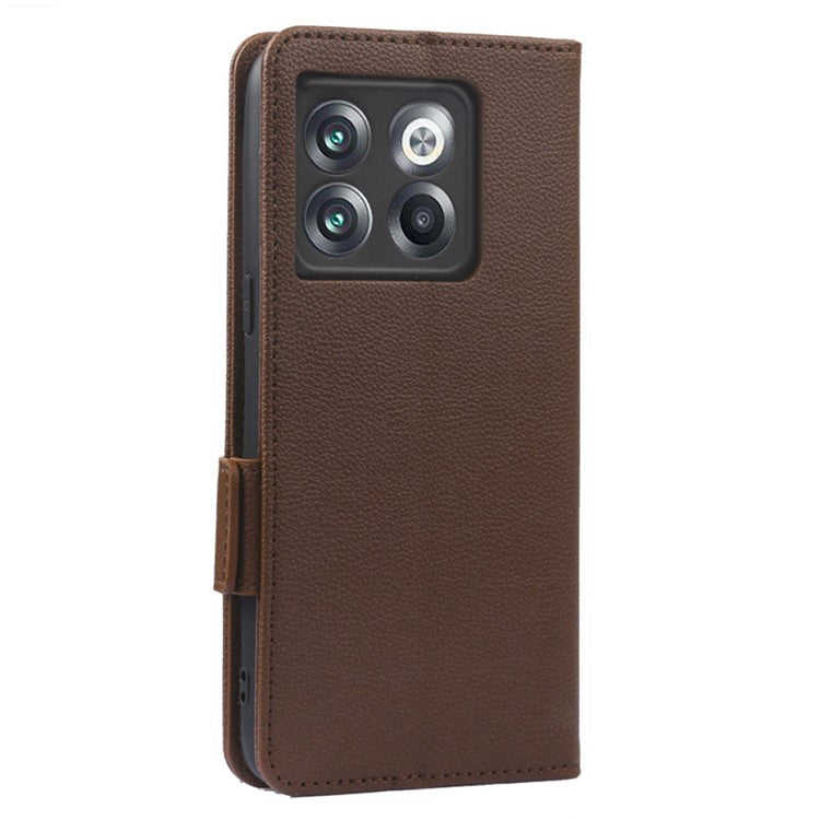 Litchi Texture Phone Case for OnePlus 10T 5G / Ace Pro 5G, Stand Wallet PU Leather Magnetic Clasp Folio Flip Protective Cover - Brown