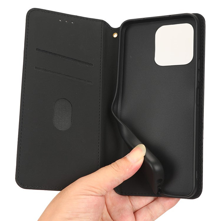 For Honor 70 Lite 5G / X6 4G / Honor Play6C / X8 5G Rhombus Pattern Imprinted Magnetic Closure Phone Cover PU Leather Flip Wallet Stand Drop-proof Phone Case - Brown