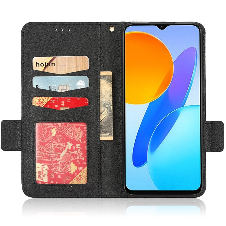 Anti-drop Litchi Texture Phone Cover for Honor 70 Lite 5G / X6 4G / Honor Play6C / X8 5G PU Leather Dual Magnetic Clasp Flip Wallet Case - Black