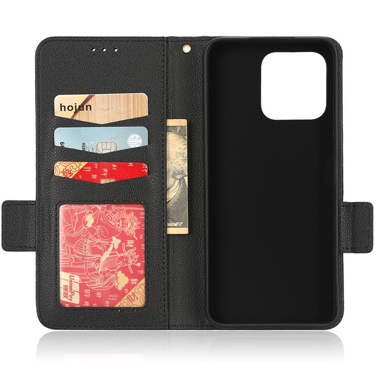 Anti-drop Litchi Texture Phone Cover for Honor 70 Lite 5G / X6 4G / Honor Play6C / X8 5G PU Leather Dual Magnetic Clasp Flip Wallet Case - Black