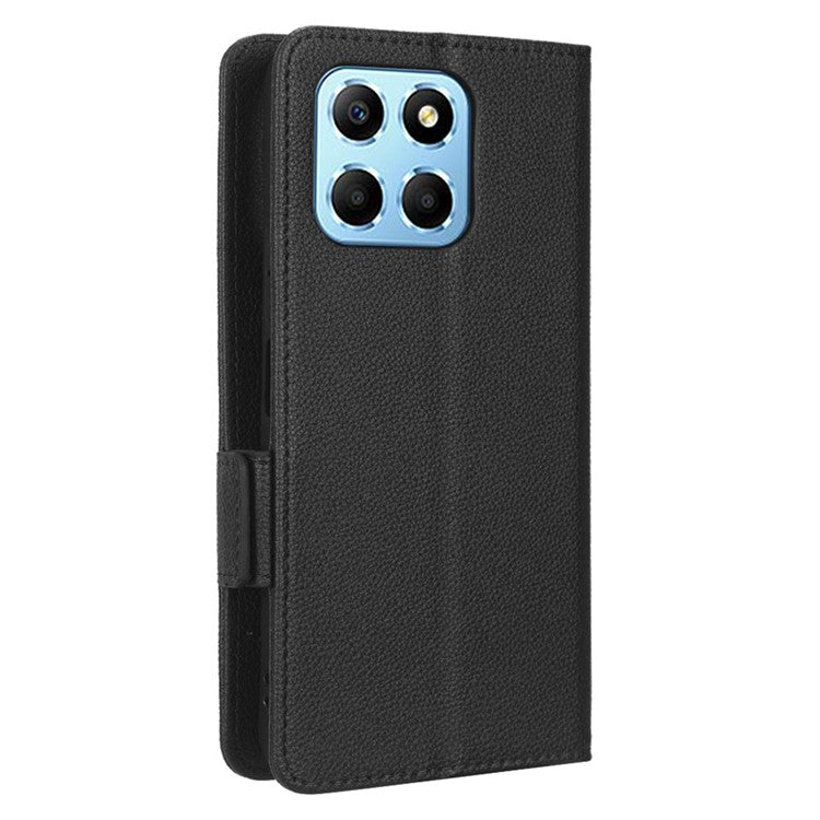 Anti-drop Litchi Texture Phone Cover for Honor 70 Lite 5G / X6 4G / Honor Play6C / X8 5G PU Leather Dual Magnetic Clasp Flip Wallet Case - Black