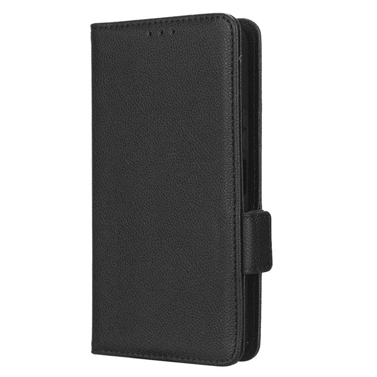 Anti-drop Litchi Texture Phone Cover for Honor 70 Lite 5G / X6 4G / Honor Play6C / X8 5G PU Leather Dual Magnetic Clasp Flip Wallet Case - Black