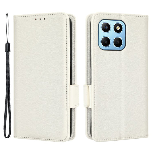 Anti-drop Litchi Texture Phone Cover for Honor 70 Lite 5G / X6 4G / Honor Play6C / X8 5G PU Leather Dual Magnetic Clasp Flip Wallet Case - White