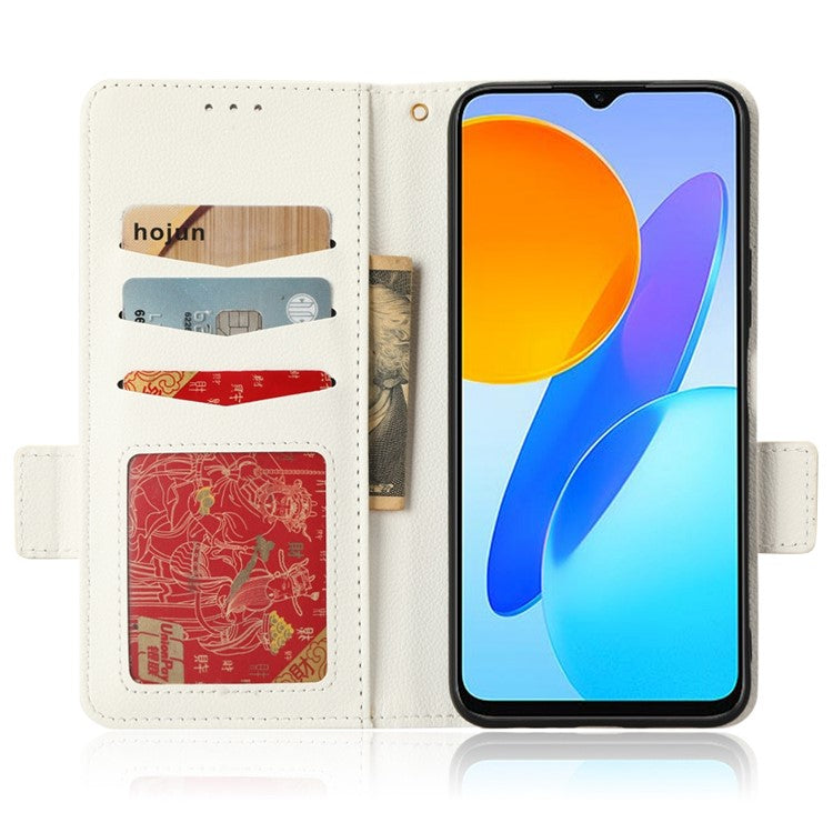 Anti-drop Litchi Texture Phone Cover for Honor 70 Lite 5G / X6 4G / Honor Play6C / X8 5G PU Leather Dual Magnetic Clasp Flip Wallet Case - White