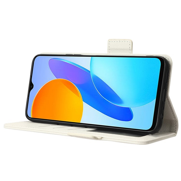 Anti-drop Litchi Texture Phone Cover for Honor 70 Lite 5G / X6 4G / Honor Play6C / X8 5G PU Leather Dual Magnetic Clasp Flip Wallet Case - White