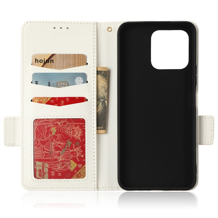 Anti-drop Litchi Texture Phone Cover for Honor 70 Lite 5G / X6 4G / Honor Play6C / X8 5G PU Leather Dual Magnetic Clasp Flip Wallet Case - White
