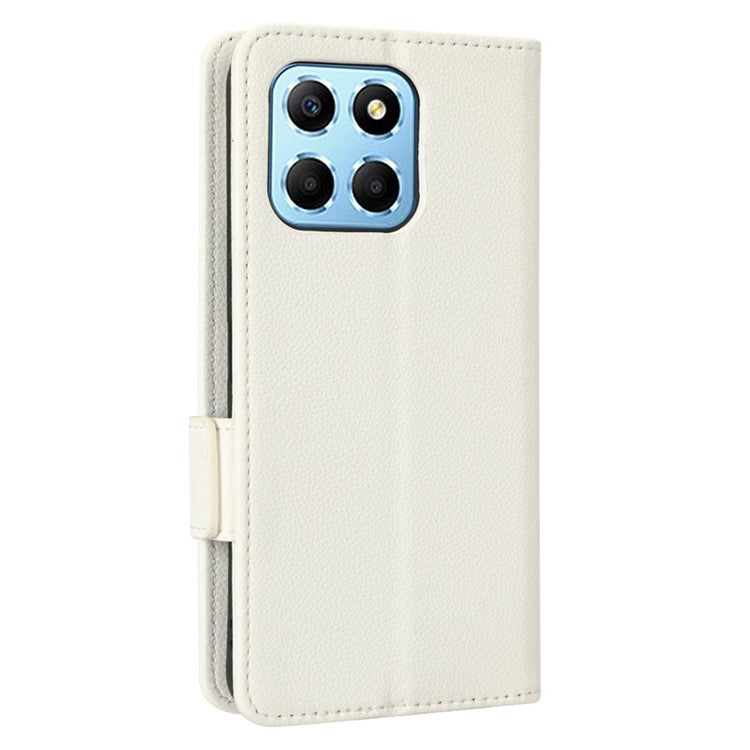 Anti-drop Litchi Texture Phone Cover for Honor 70 Lite 5G / X6 4G / Honor Play6C / X8 5G PU Leather Dual Magnetic Clasp Flip Wallet Case - White