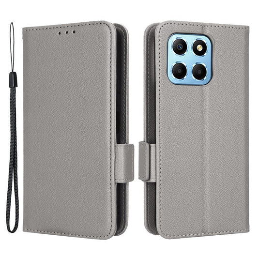 Anti-drop Litchi Texture Phone Cover for Honor 70 Lite 5G / X6 4G / Honor Play6C / X8 5G PU Leather Dual Magnetic Clasp Flip Wallet Case - Grey