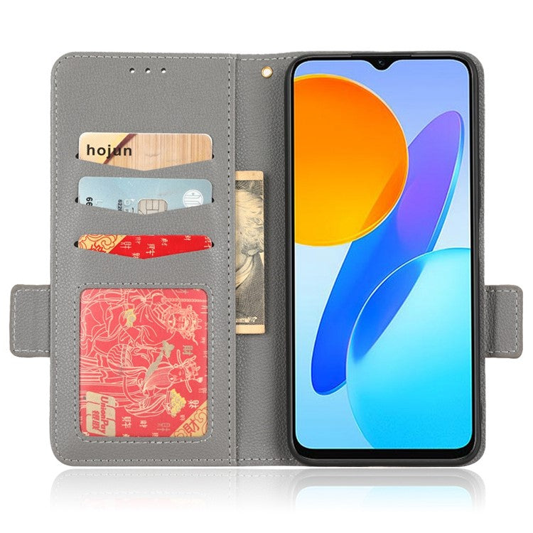 Anti-drop Litchi Texture Phone Cover for Honor 70 Lite 5G / X6 4G / Honor Play6C / X8 5G PU Leather Dual Magnetic Clasp Flip Wallet Case - Grey