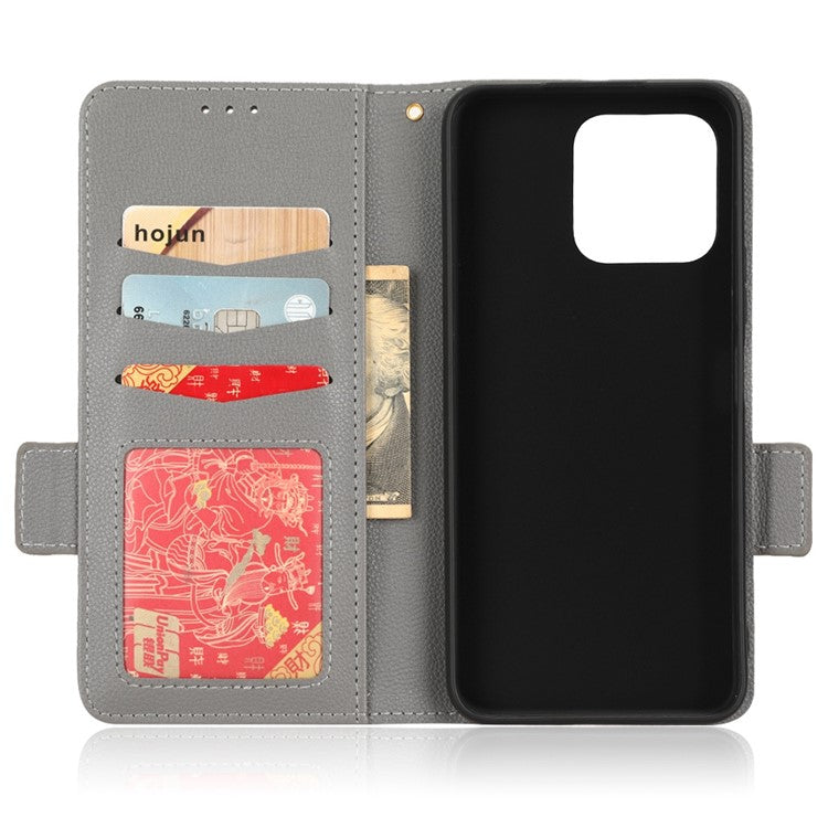 Anti-drop Litchi Texture Phone Cover for Honor 70 Lite 5G / X6 4G / Honor Play6C / X8 5G PU Leather Dual Magnetic Clasp Flip Wallet Case - Grey