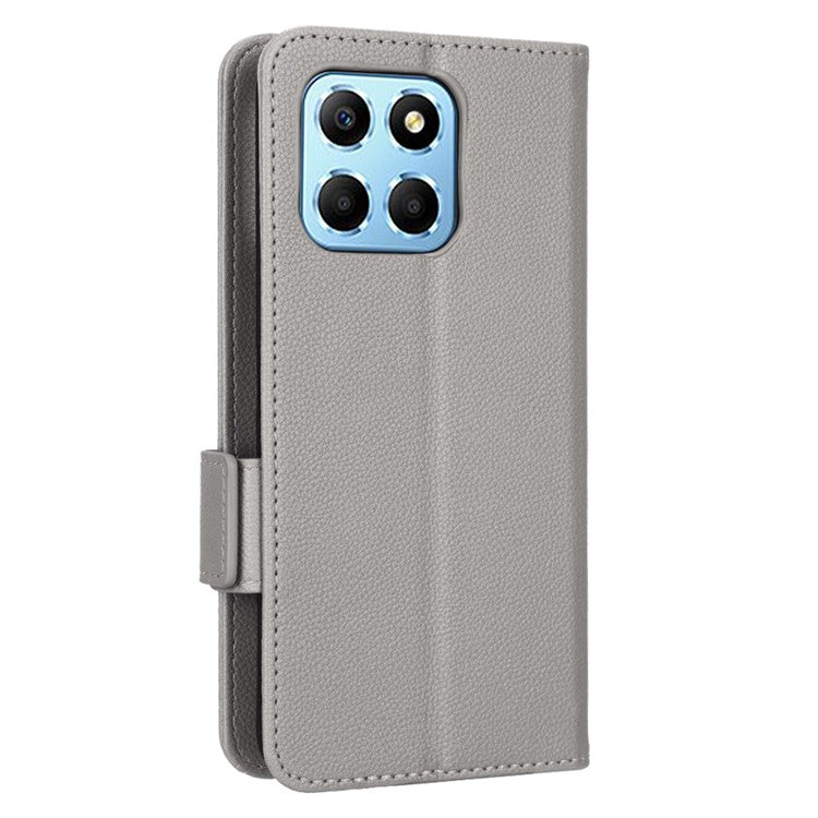 Anti-drop Litchi Texture Phone Cover for Honor 70 Lite 5G / X6 4G / Honor Play6C / X8 5G PU Leather Dual Magnetic Clasp Flip Wallet Case - Grey