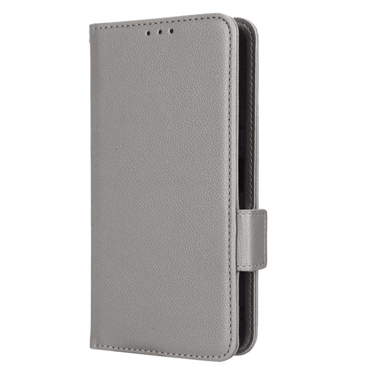 Anti-drop Litchi Texture Phone Cover for Honor 70 Lite 5G / X6 4G / Honor Play6C / X8 5G PU Leather Dual Magnetic Clasp Flip Wallet Case - Grey