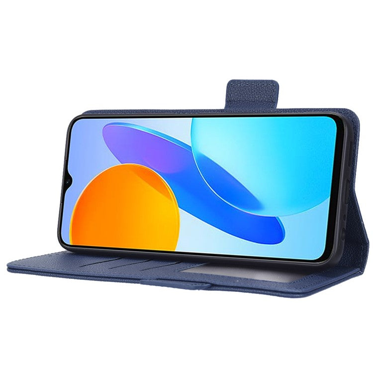 Anti-drop Litchi Texture Phone Cover for Honor 70 Lite 5G / X6 4G / Honor Play6C / X8 5G PU Leather Dual Magnetic Clasp Flip Wallet Case - Dark Blue