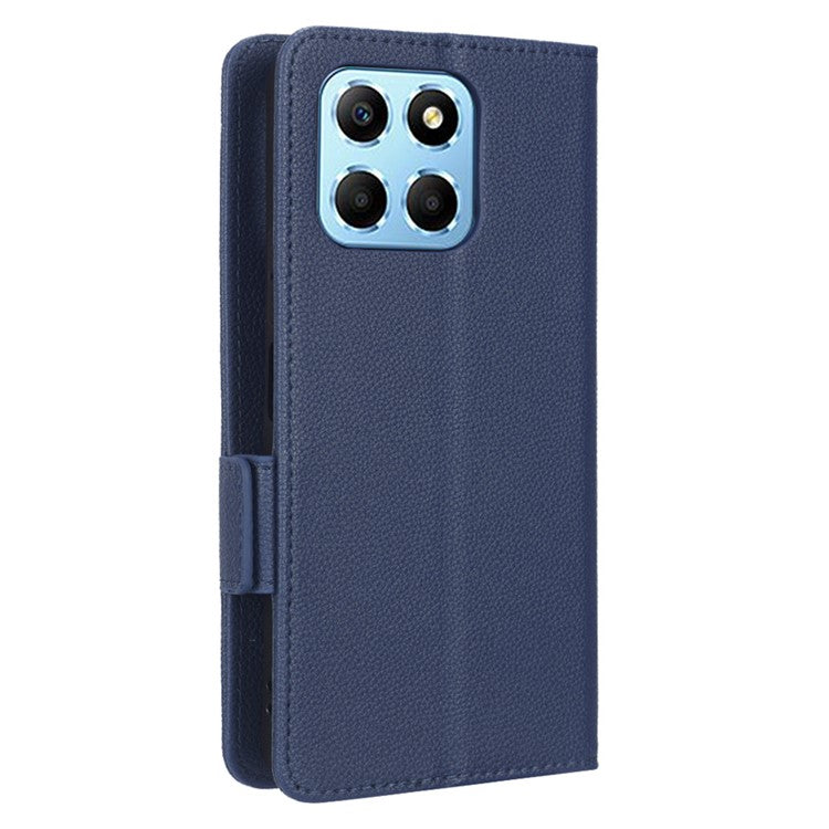 Anti-drop Litchi Texture Phone Cover for Honor 70 Lite 5G / X6 4G / Honor Play6C / X8 5G PU Leather Dual Magnetic Clasp Flip Wallet Case - Dark Blue