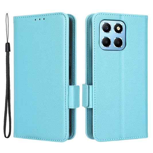 Anti-drop Litchi Texture Phone Cover for Honor 70 Lite 5G / X6 4G / Honor Play6C / X8 5G PU Leather Dual Magnetic Clasp Flip Wallet Case - Baby Blue