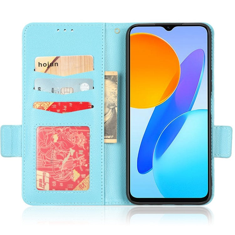 Anti-drop Litchi Texture Phone Cover for Honor 70 Lite 5G / X6 4G / Honor Play6C / X8 5G PU Leather Dual Magnetic Clasp Flip Wallet Case - Baby Blue