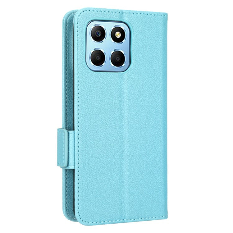 Anti-drop Litchi Texture Phone Cover for Honor 70 Lite 5G / X6 4G / Honor Play6C / X8 5G PU Leather Dual Magnetic Clasp Flip Wallet Case - Baby Blue