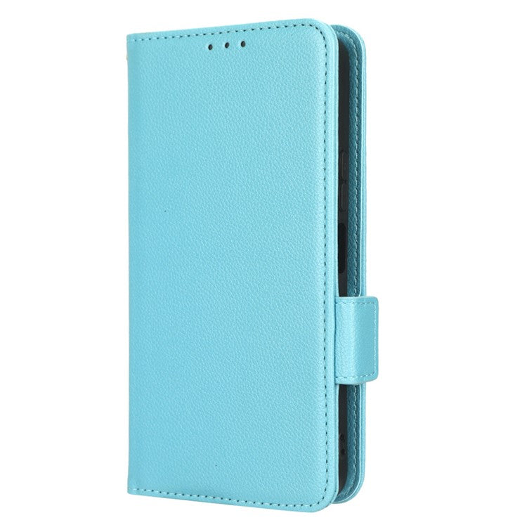 Anti-drop Litchi Texture Phone Cover for Honor 70 Lite 5G / X6 4G / Honor Play6C / X8 5G PU Leather Dual Magnetic Clasp Flip Wallet Case - Baby Blue