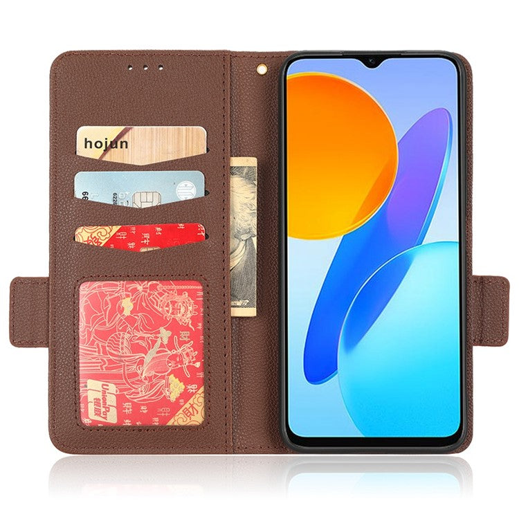 Anti-drop Litchi Texture Phone Cover for Honor 70 Lite 5G / X6 4G / Honor Play6C / X8 5G PU Leather Dual Magnetic Clasp Flip Wallet Case - Brown