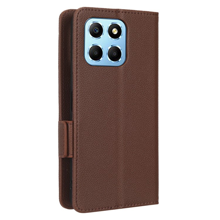 Anti-drop Litchi Texture Phone Cover for Honor 70 Lite 5G / X6 4G / Honor Play6C / X8 5G PU Leather Dual Magnetic Clasp Flip Wallet Case - Brown