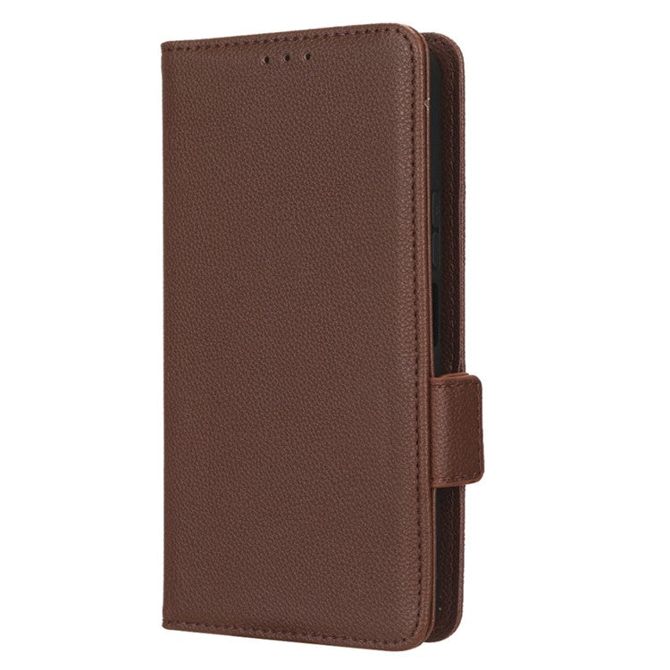 Anti-drop Litchi Texture Phone Cover for Honor 70 Lite 5G / X6 4G / Honor Play6C / X8 5G PU Leather Dual Magnetic Clasp Flip Wallet Case - Brown
