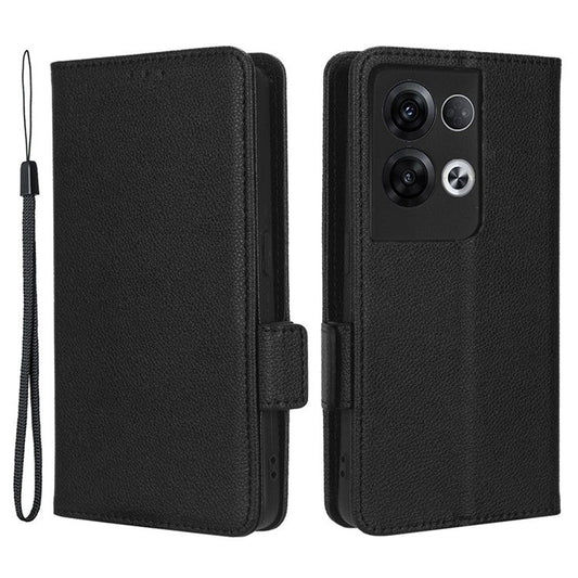 PU Leather Magnetic Clasp Phone Case For Oppo Reno8 5G (Global Version) Litchi Texture Protective Phone Cover with Stand Wallet - Black
