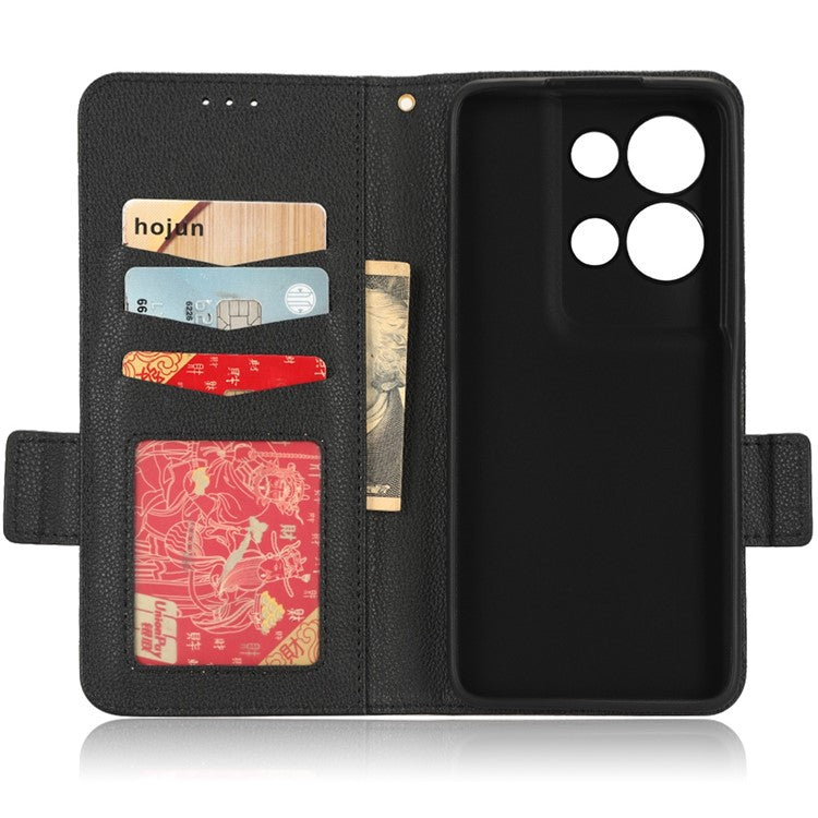 PU Leather Magnetic Clasp Phone Case For Oppo Reno8 5G (Global Version) Litchi Texture Protective Phone Cover with Stand Wallet - Black