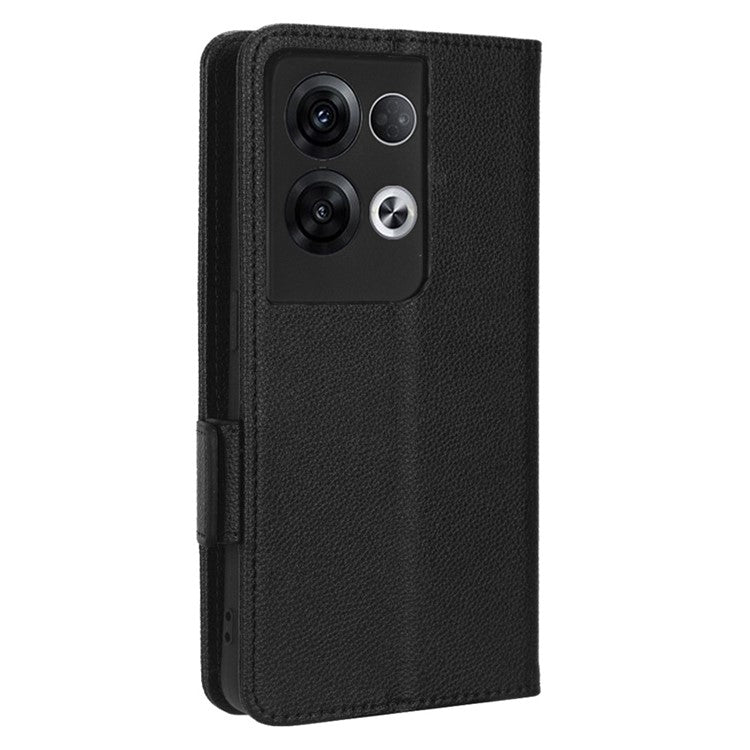 PU Leather Magnetic Clasp Phone Case For Oppo Reno8 5G (Global Version) Litchi Texture Protective Phone Cover with Stand Wallet - Black